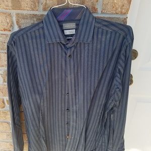 Thomas Dean button up greenish grey and blue strip